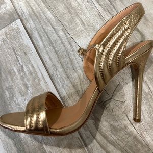 Halston Heritage Gold Leather Winnie Wings Heels